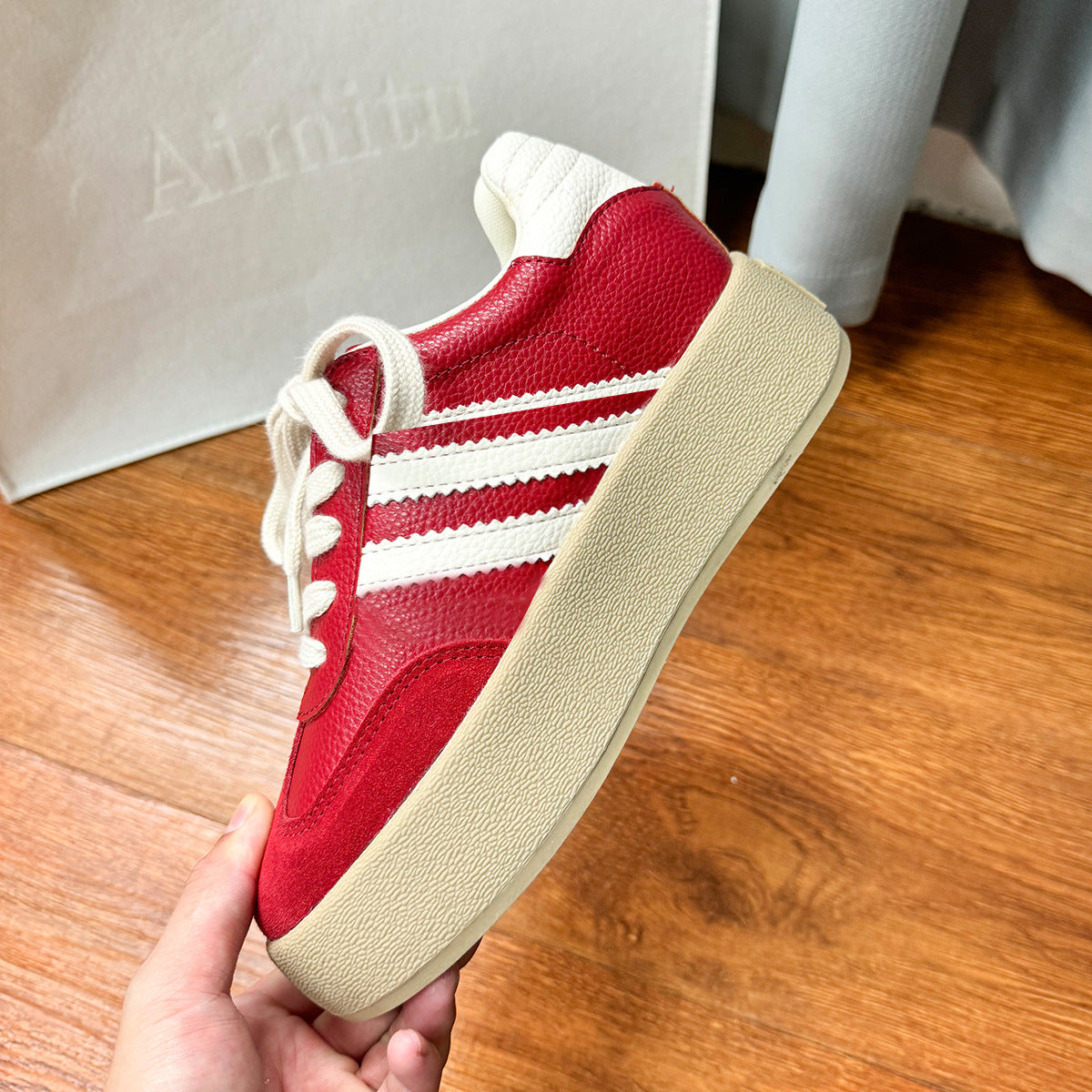 Women's Retro German Training Board Pink Platform Canvas Shoes