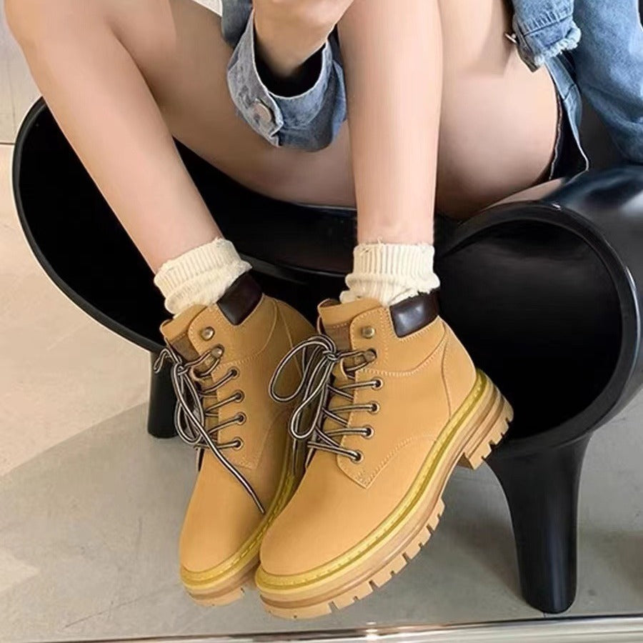 Mom Genuine Worker Martin Platform Ankle Boots