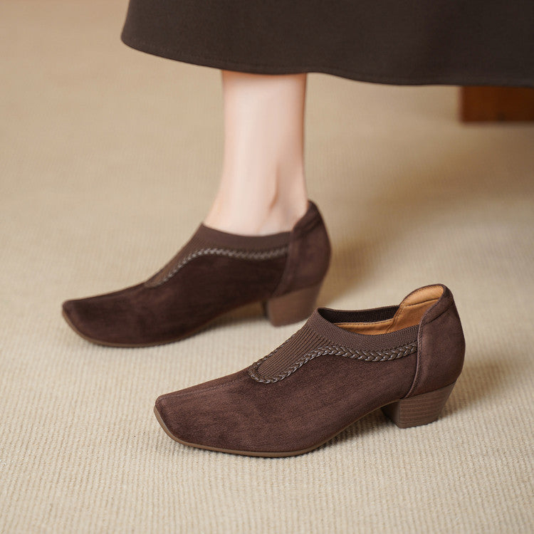 Women's Style Matte Sheepskin Low Authentic Square Toe Deep Mouth Small Women's Fashion Shoes