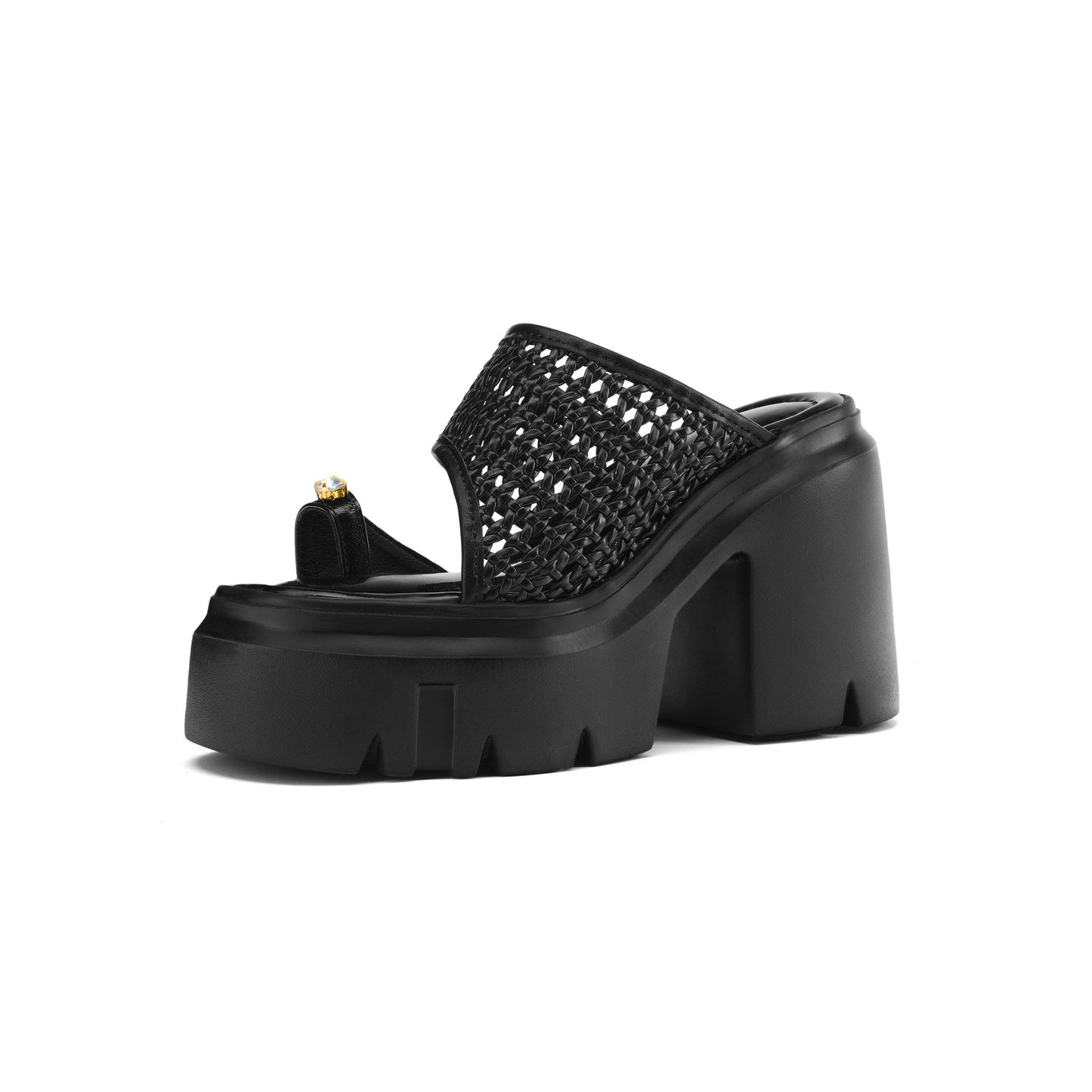 Women's For Outdoors Woven Hollowed Summer Super High Toe Ring Thick-soles Slippers