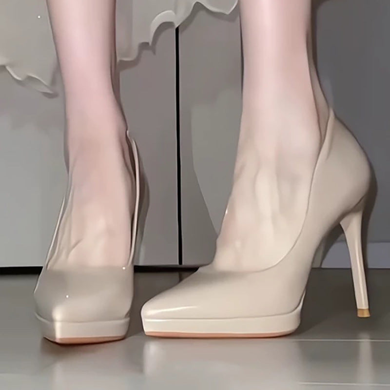 Women's Nude Color Waterproof Platform High Not Tired Feet Stiletto Pointed Women's Fashion Shoes