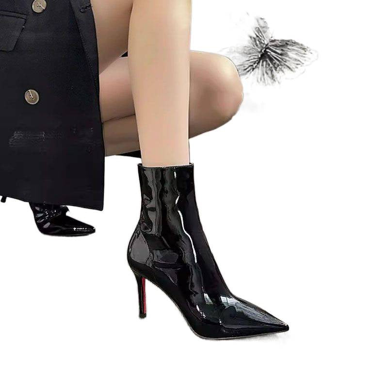 Women's Black Short Patent Stilettos Pointed Toe Skinny Sexy Adult Lady Heels
