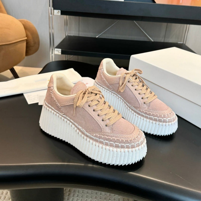 Women's Platform Elevator Wild Biscuit Shape Round Women's Casual Shoes