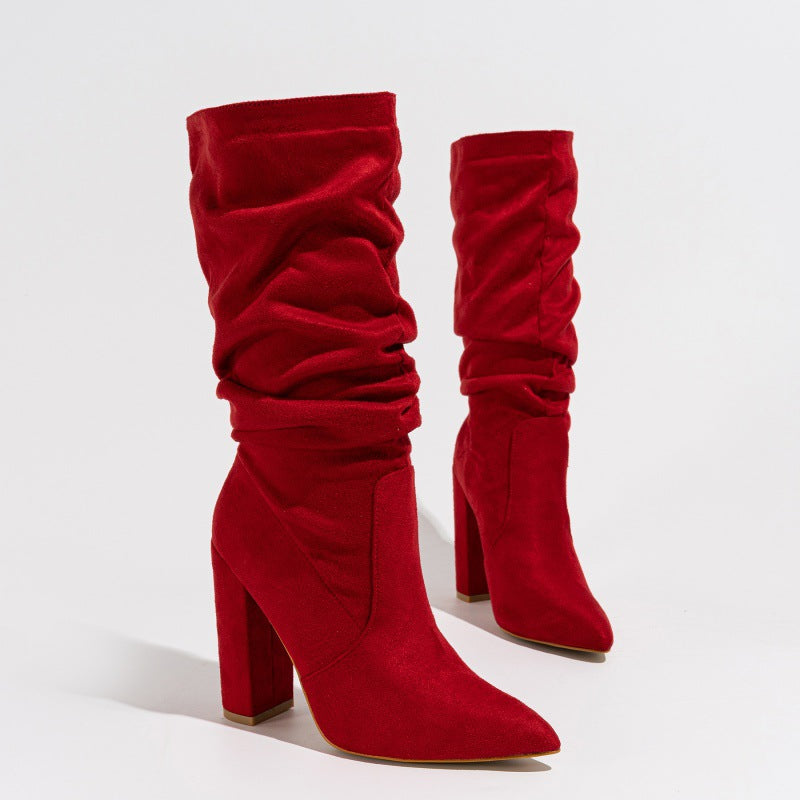Women's Slip-on Winter Fashionable Chunky High-heel Fashion Comfortable Women's Leather Boots