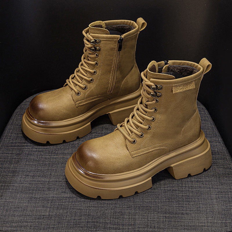 Women's Platform Martin Autumn Fashion Retro Ankle Big Head Women's Leather Boots