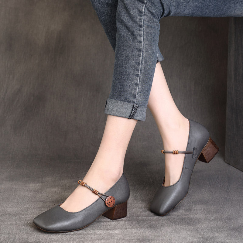 Spring British Style Square Head Belt Buckle Strap Chunky Women's Casual Shoes