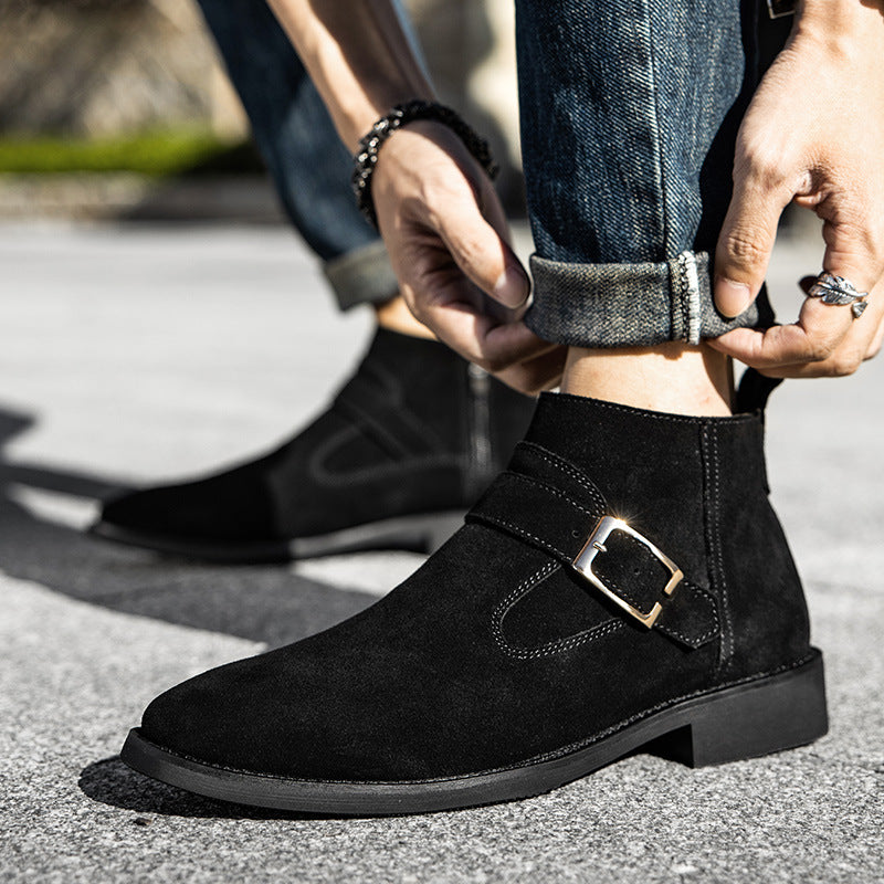 Men's Matte Suede Cowhide Martin Genuine High Top Ankle British Boots