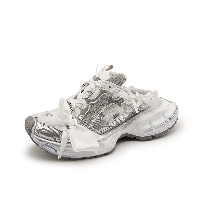 Women's Paris Lace Bow Half Thick Bottom Heightened Daddy Mesh Breathable Women's Sports Shoes