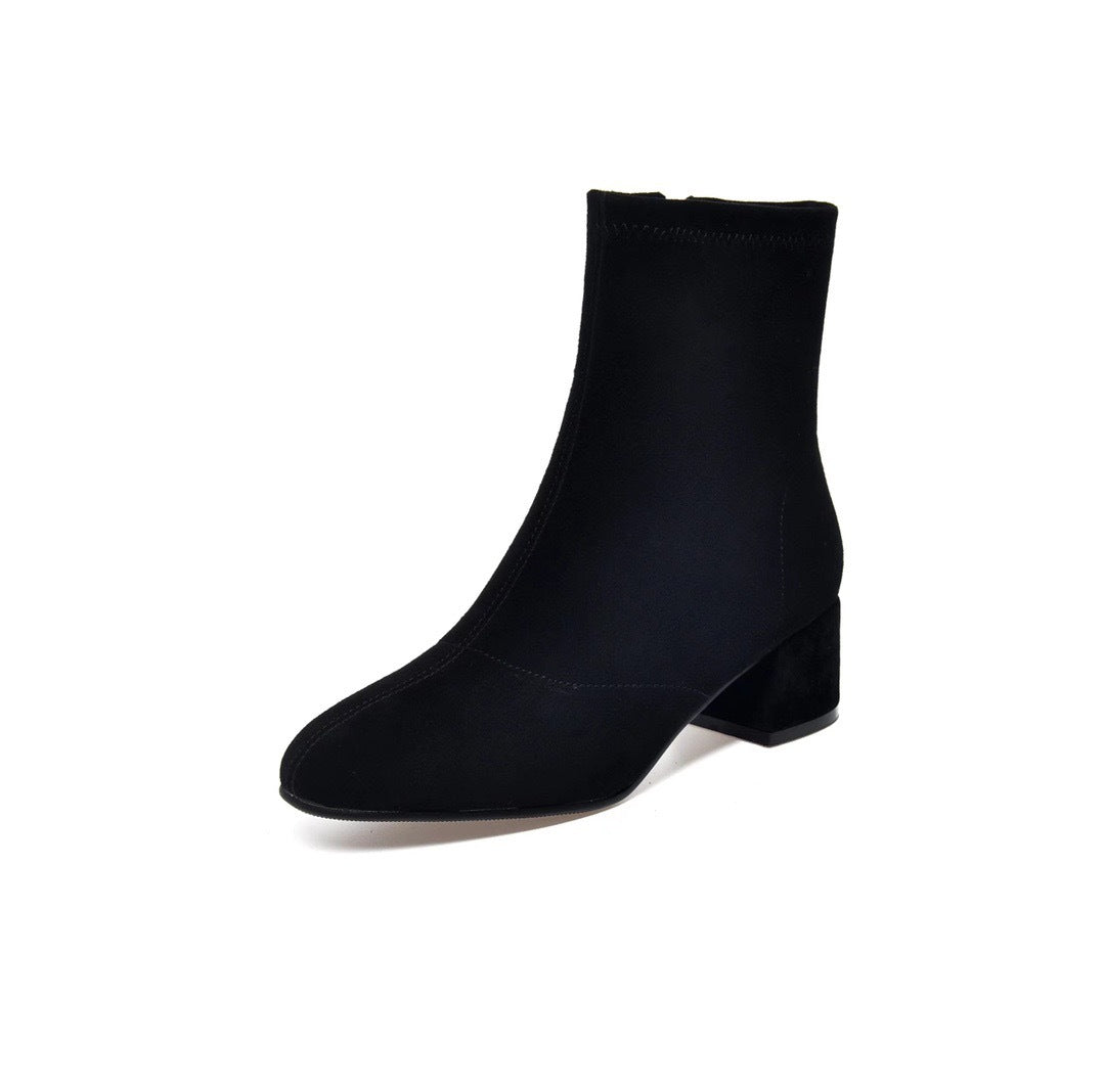 Women's Matte Authentic Sheepskin Flat Suede Black Women's Leather Boots