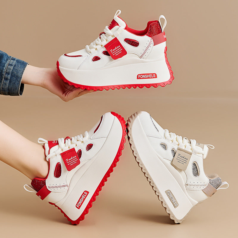 Women's Genuine High Top White Spring Thick Bottom Elevator Wild Sports Women's Casual Shoes