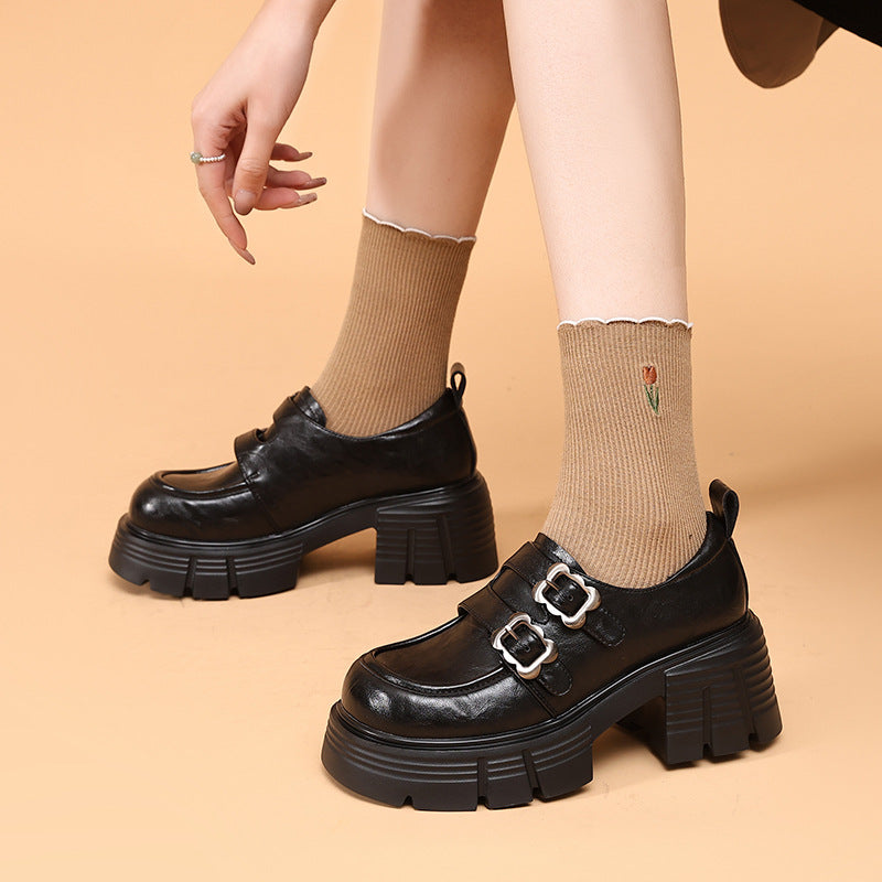 Women's Cowhide Platform Korean Style British Single-layer Loafers