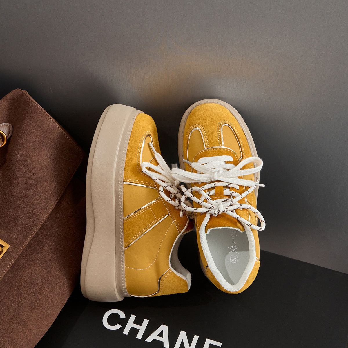 Women's German Training Yellow Platform Muffin Double Shoelace Leisure Women's Sports Shoes