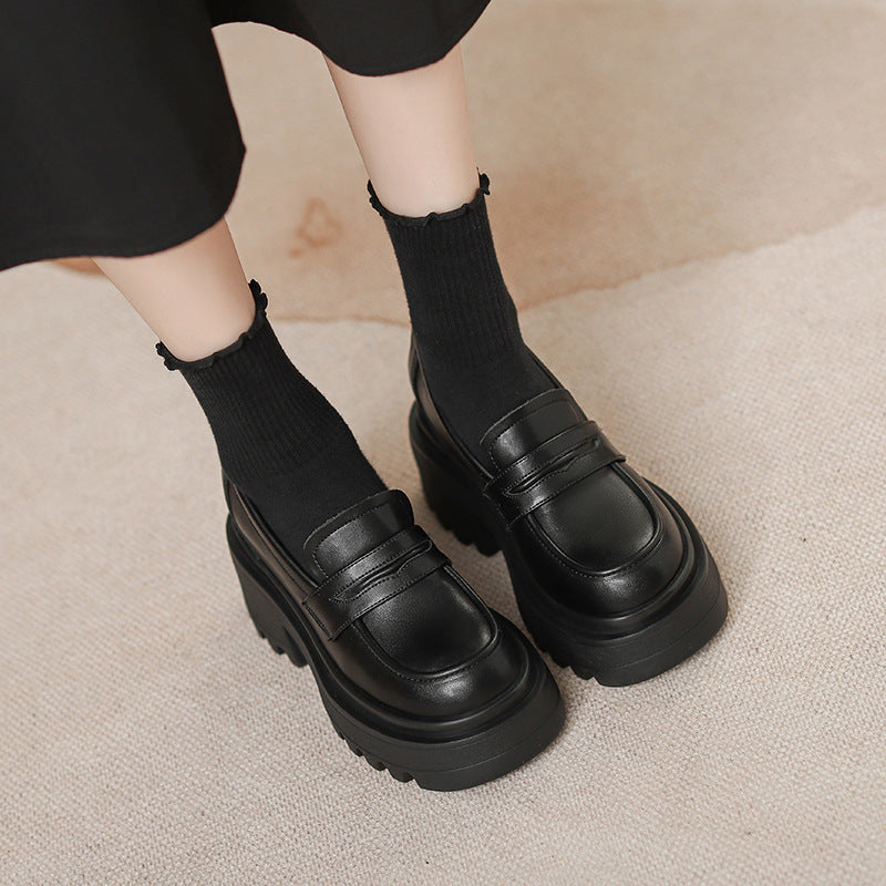 Women's Increasing Insole Small Autumn Muffin Thick Bottom Chunky Single College Loafers