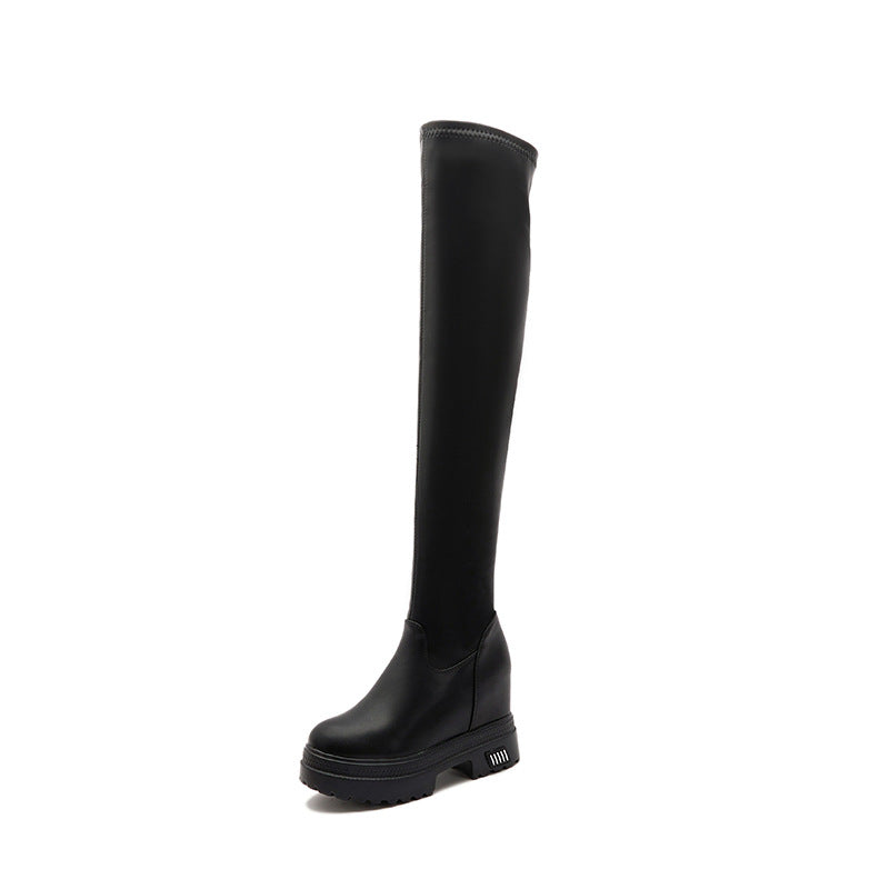 Women's Height Increasing Insole Thick Bottom Stretch Long Versatile Slimming Boots