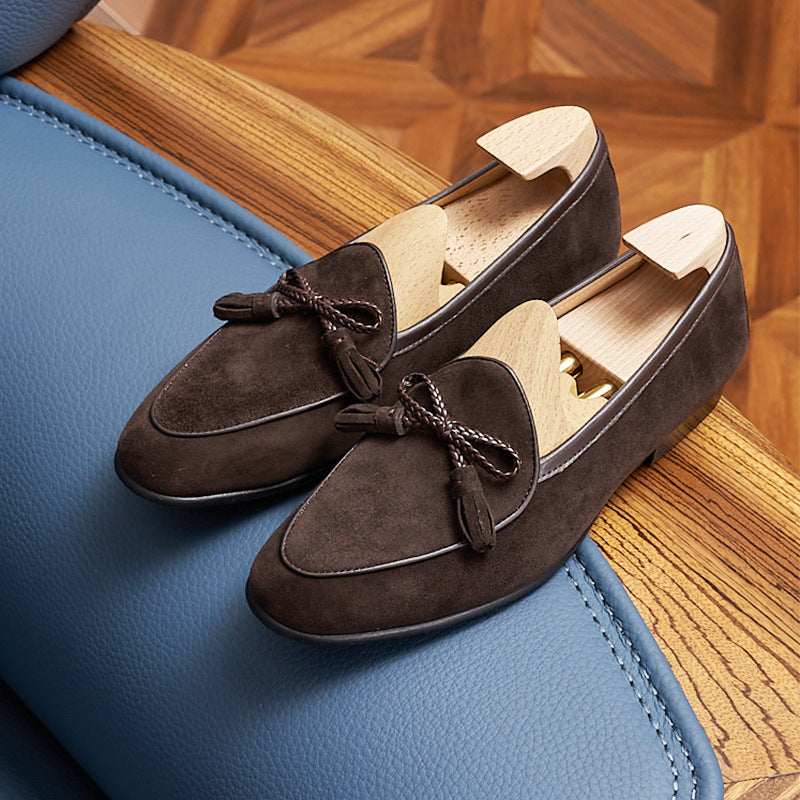 Men's Frosted Suede Comfortable Breathable One Pedal Square Men's Business Leather Shoes