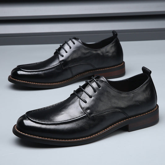 Men's Fashion First Layer Calfskin Solid Wood Soft Bottom Men's Business Leather Shoes