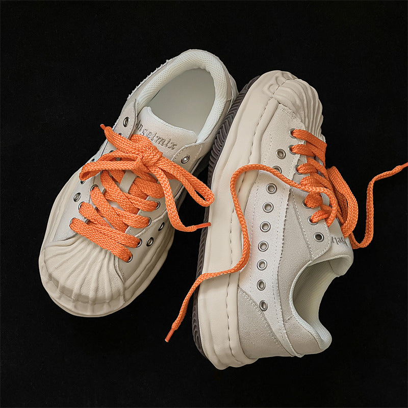 Women's & Men's Shell Toe Dissoed Couple Korean Style Platform Hight Sneakers