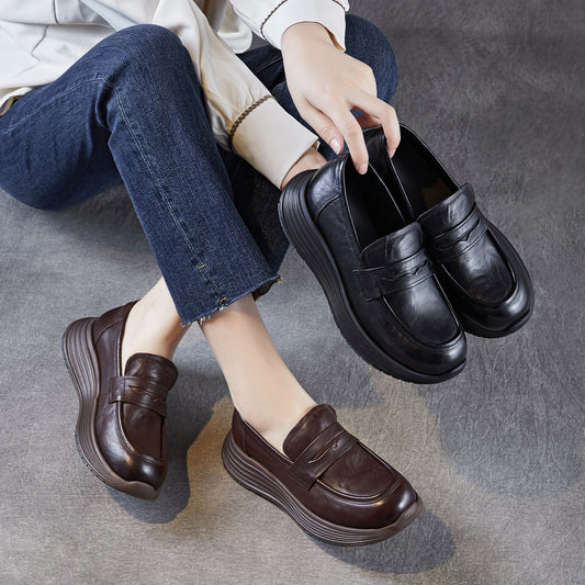 Women's One Pedal Mild Luxury Retro Small Autumn Round Toe Pumps Leather Shoes