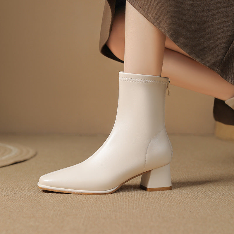 Women's Skinny Fashion Simple Temperament Back Zipper French Boots