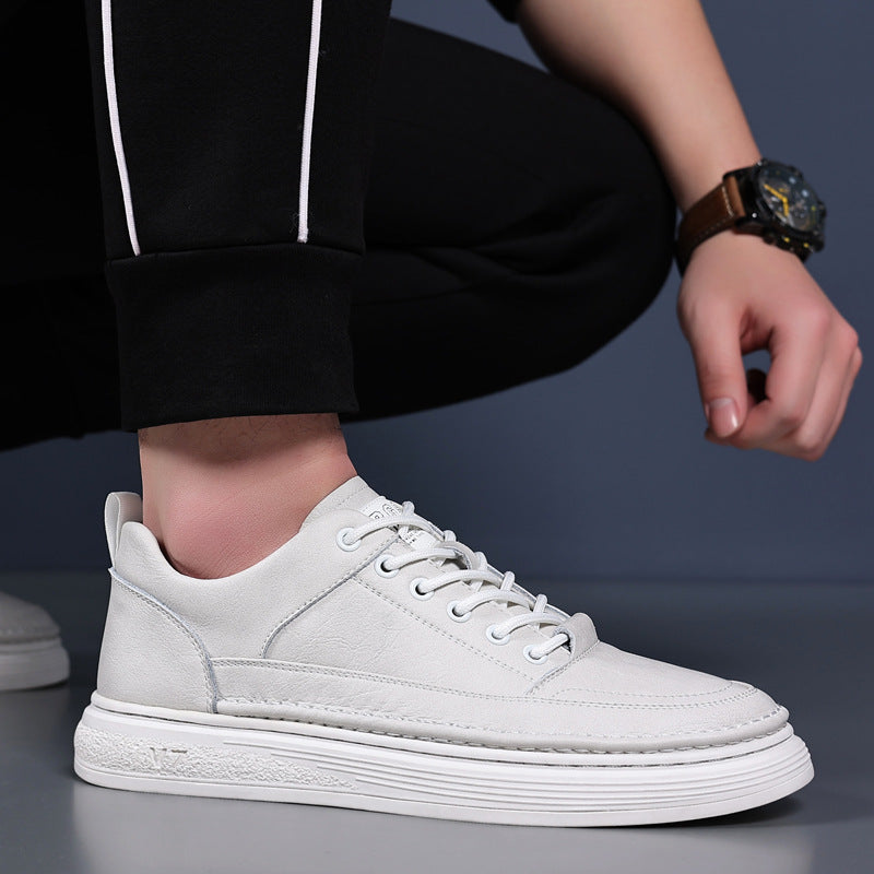 Men's Genuine White Trendy Fashionable Soft Surface Sneakers