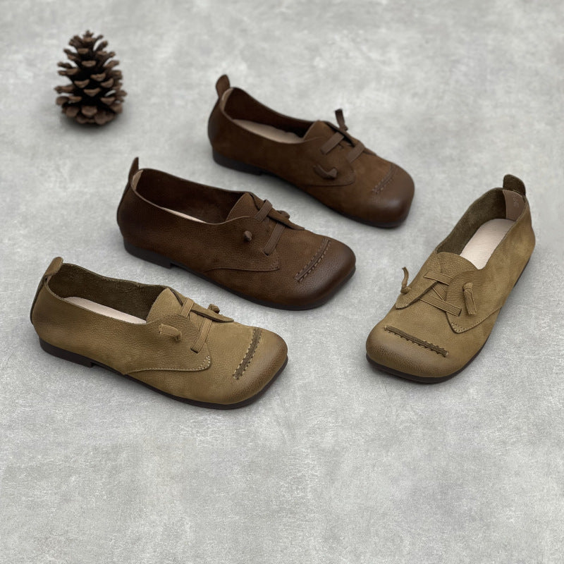Women's Head Comfortable Elastic Band First Layer Cowhide Versatile Leather Shoes