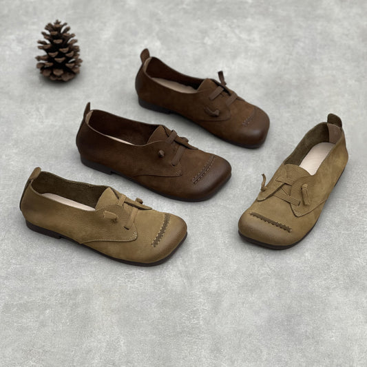 Women's Head Comfortable Elastic Band First Layer Cowhide Versatile Leather Shoes