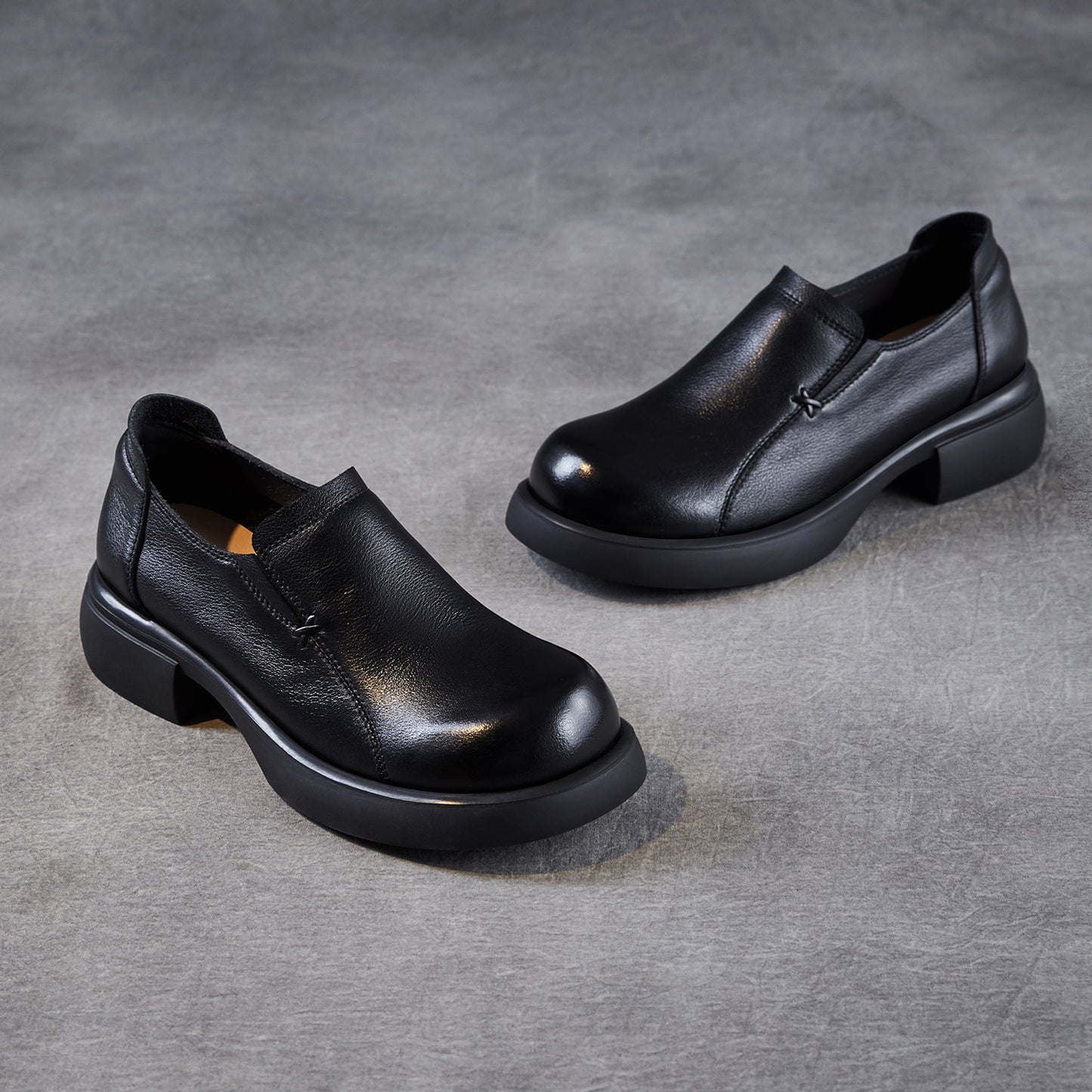 Women's Genuine Simple Round Head Chunky Platform Loafers