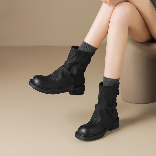 Women's For Western Knight Pile Style Platform Women's Leather Boots