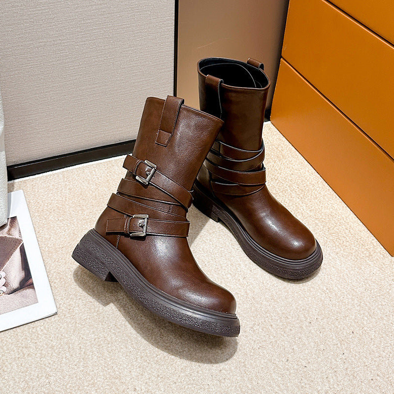 Women's Riding Brown Slimming Martin Western Style Boots