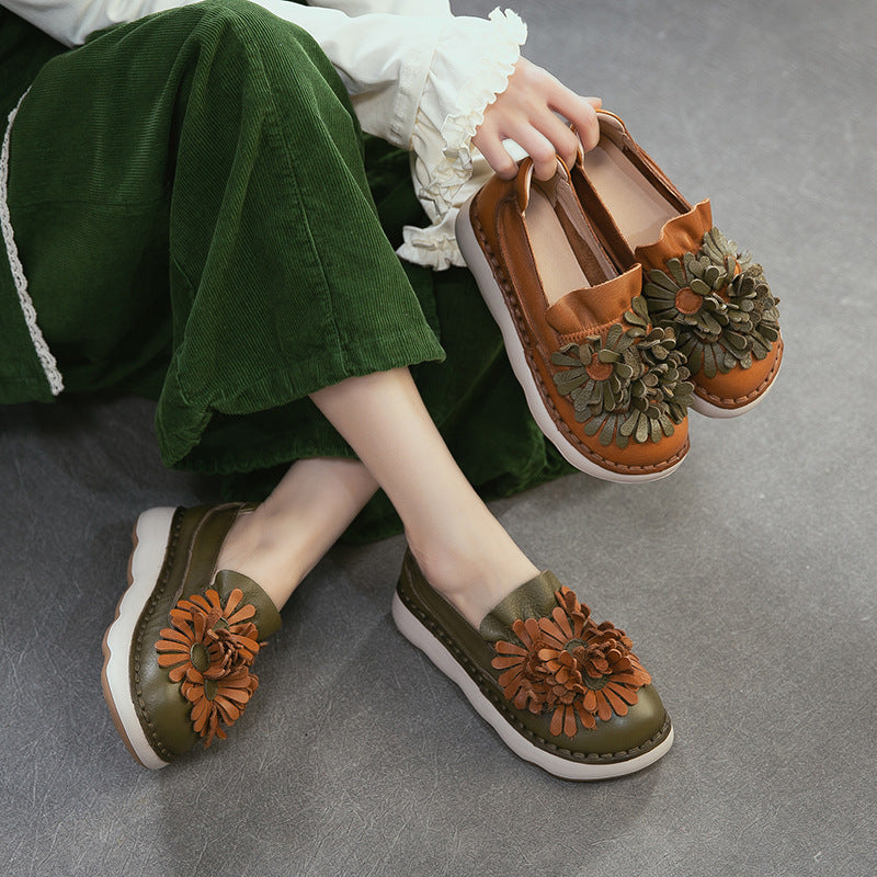 Women's Top Layer Cowhide Slip-on Pumps Lightweight Women's Casual Shoes