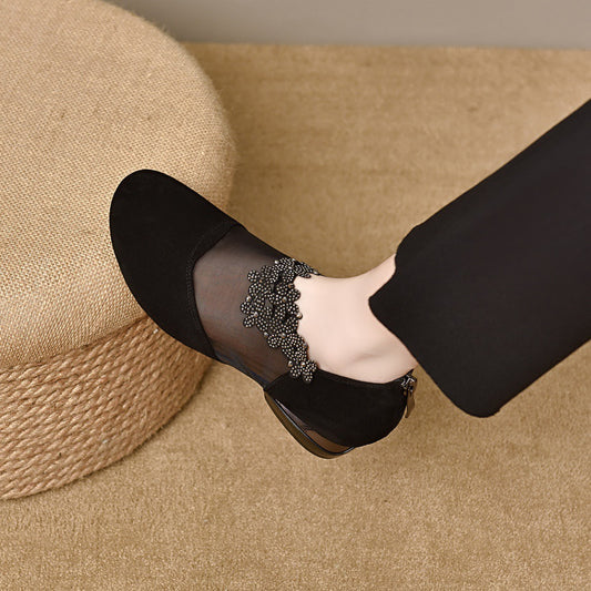 Women's Real Soft Mesh Low Breathable Closed Toe Rhinestone Sandals