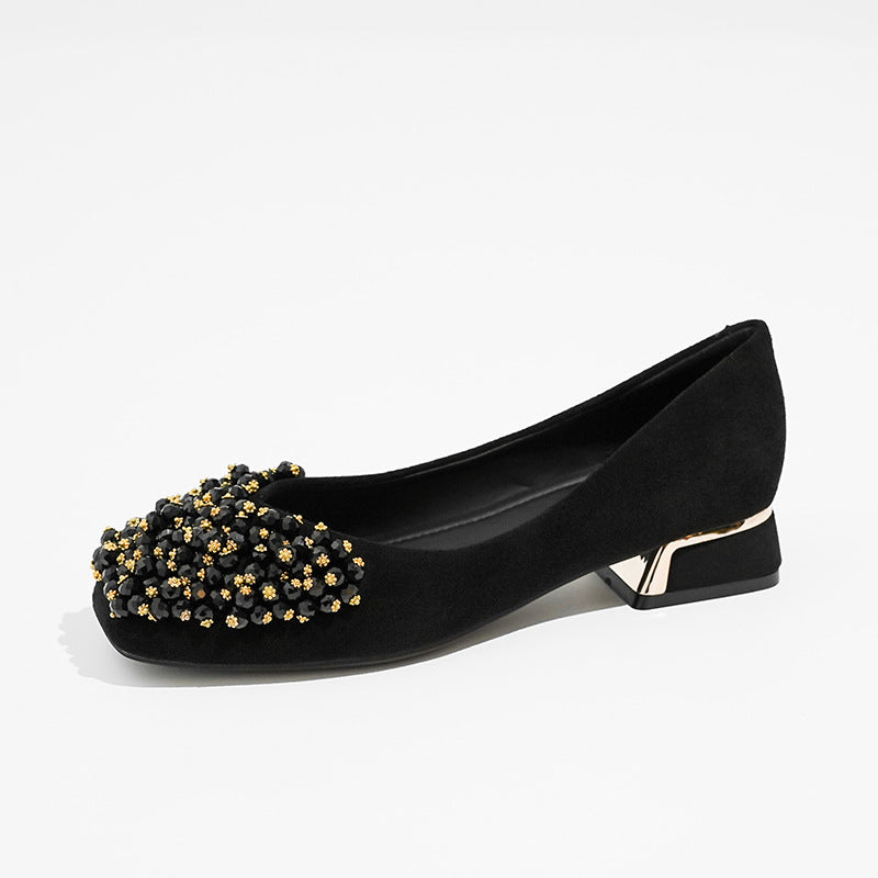 Women's Square Toe Pumps Chunky Mid Handmade Women's Fashion Shoes