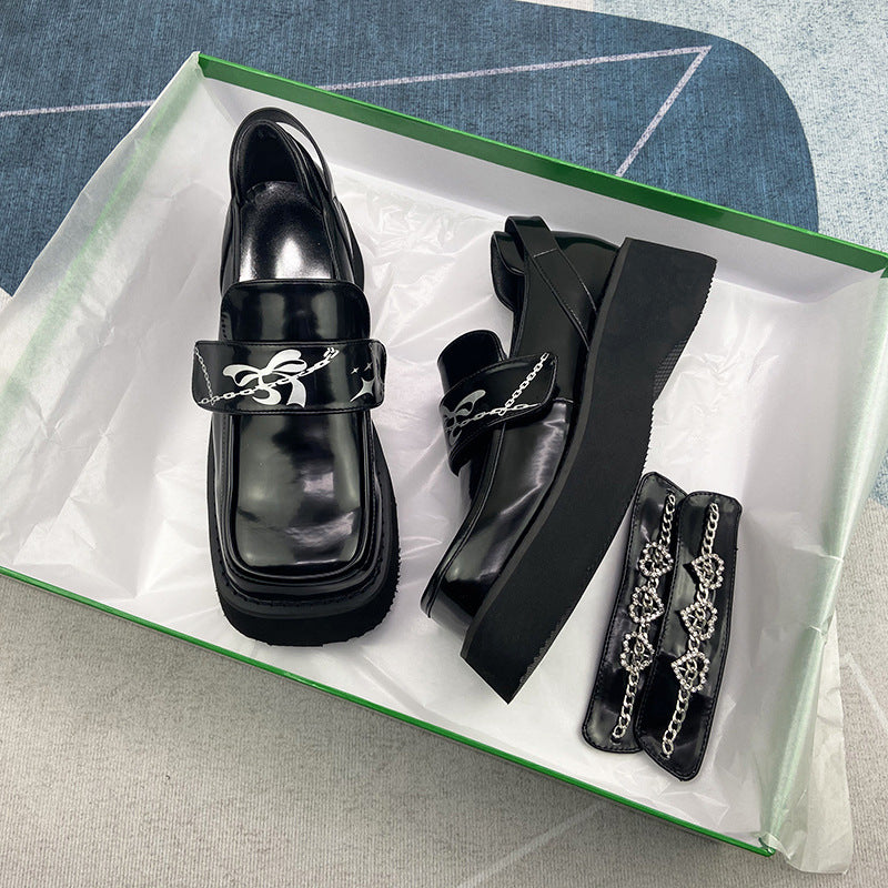 Women's British Style Square Toe Platform Muffin Detachable Loafers