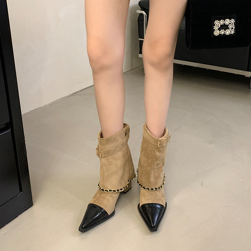 Style Design Thick Ankle Female Suede Mid Short Wide Women's Leather Boots
