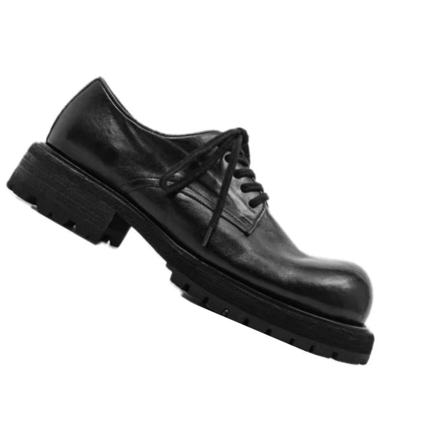 Men's Derby Large Toe Thick Bottom Black Leather Shoes