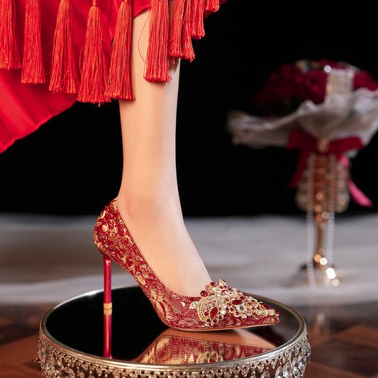 Stiletto Satin Golden Edge Wedding Bridesmaid Women's Fashion Shoes