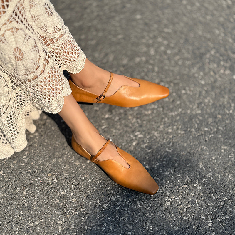 Women's Buckle Square Toe Flat Low-cut Pumps Women's Fashion Shoes