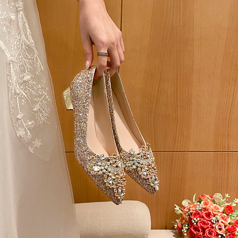 Crystal Wedding Bridal High-grade Dress Chunky Plus Heels