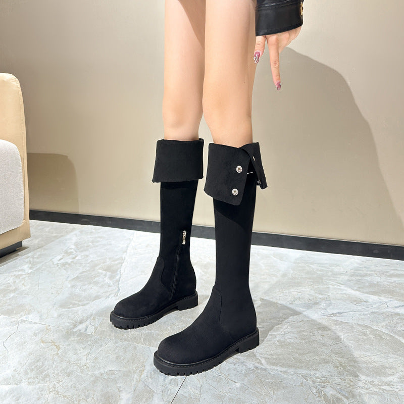Women's Suede Thick-soled Stretch Widened Long Veet High Women's Leather Boots