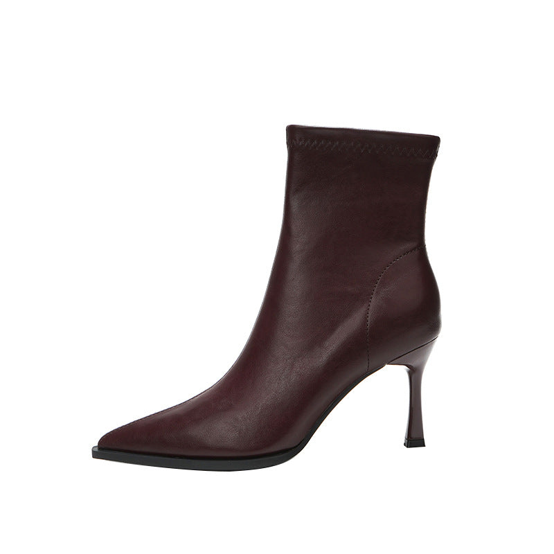Women's Red Ankle For Stretch Thin Pointed Toe Heels