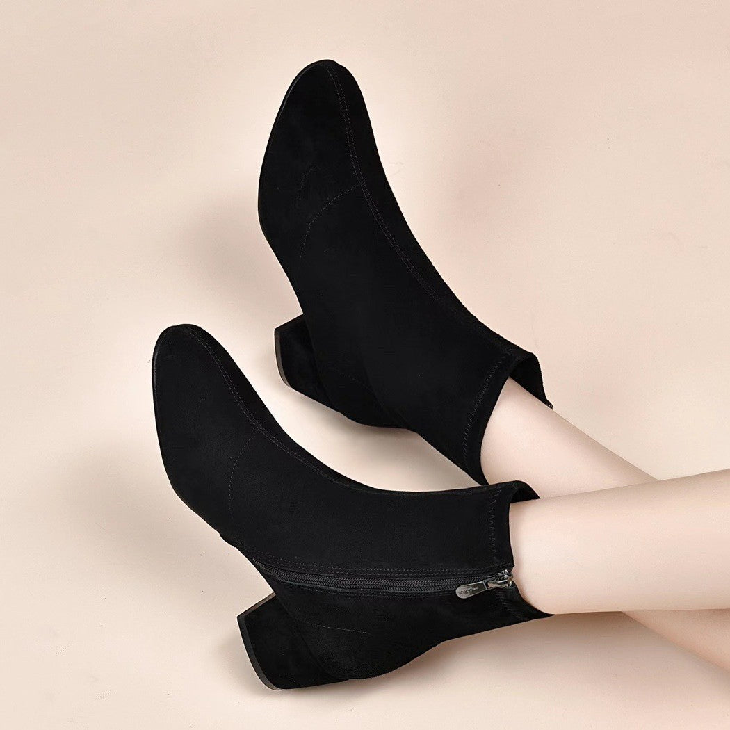 Women's Matte Authentic Sheepskin Flat Suede Black Women's Leather Boots