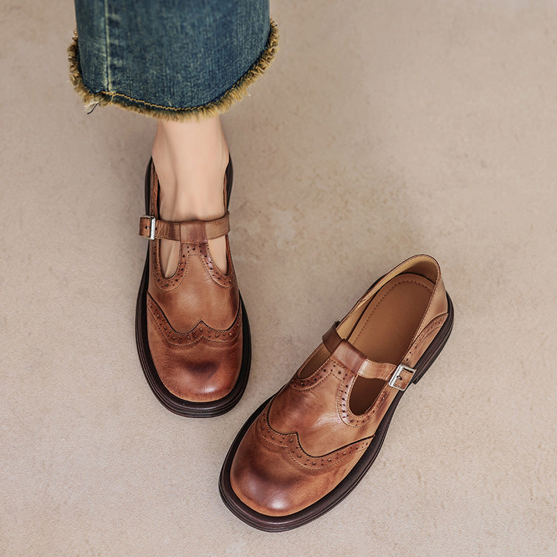Sheepskin Size Retro Style Wipe Color Mary Women's Fashion Shoes