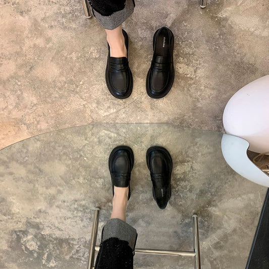 Women's Genuine Platform Chunky British Style Casual Shoes