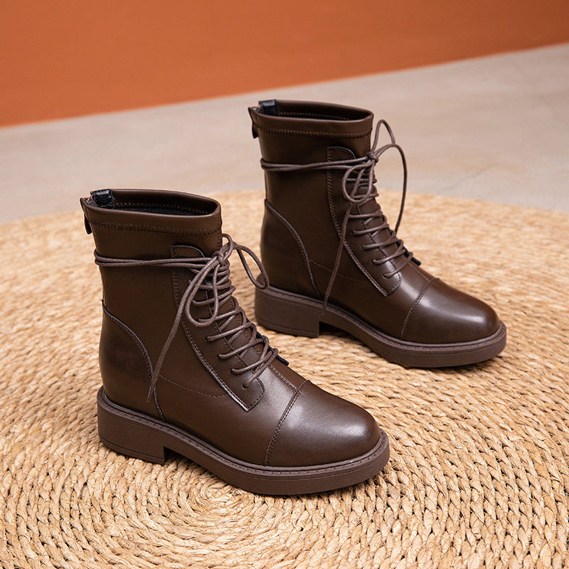 Women's Height Increasing Insole Martin Female Autumn Platform Ankle Women's Leather Boots
