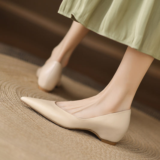 Women's Professional Commute Pointed Toe Pumps Sheep Split Cowhide Inner Height Leather Shoes