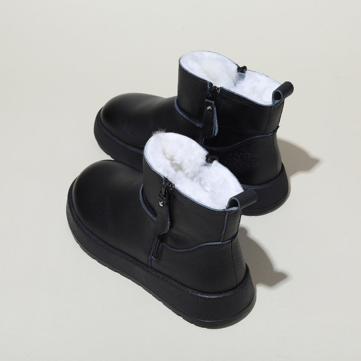 Women's First Layer Cowhide Winter Wool Platform Warm Booties Thickened Snow Boots