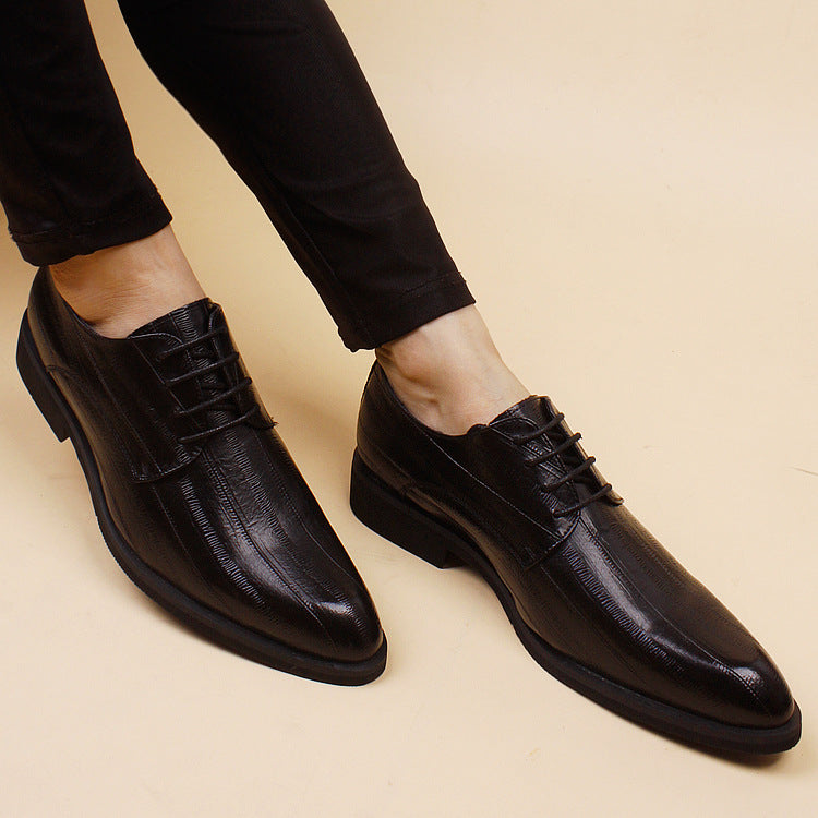 Men's Korean Style Pointed Toe Business Fashion Height Increasing Insole Leather Shoes