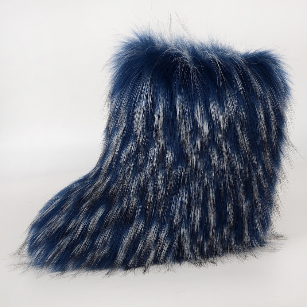 Women's Winter Fur Warm Fleece-lined Imitation Raccoon Snow Boots