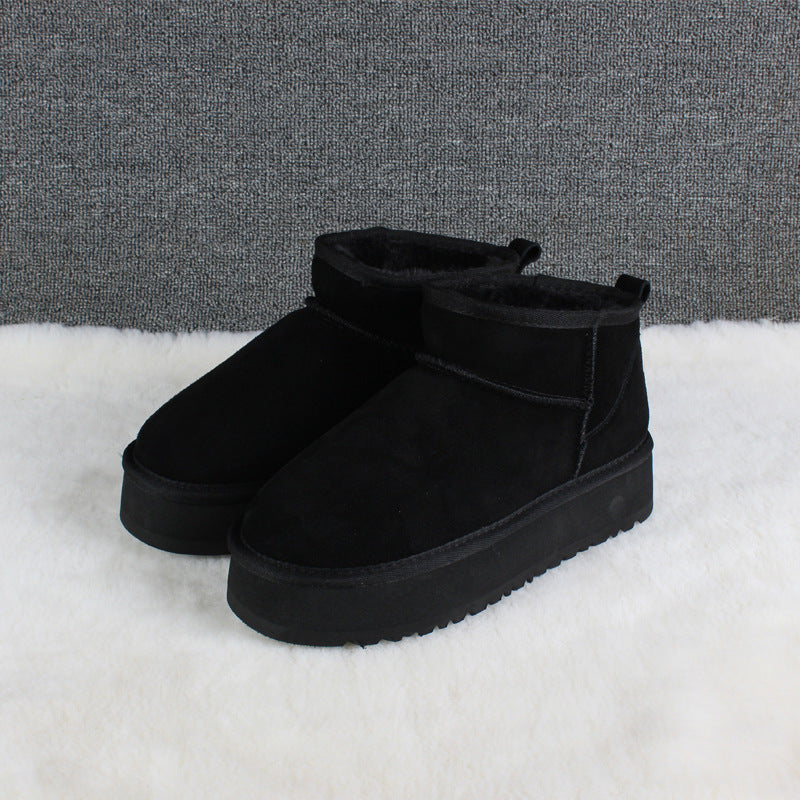 Innovative Cowhide Warm Platform Female Heightened Snow Boots