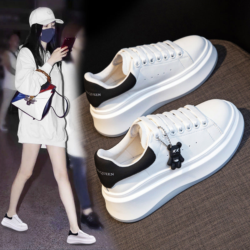 Women's White Spring Platform Height Increasing Muffin Women's Board Shoes